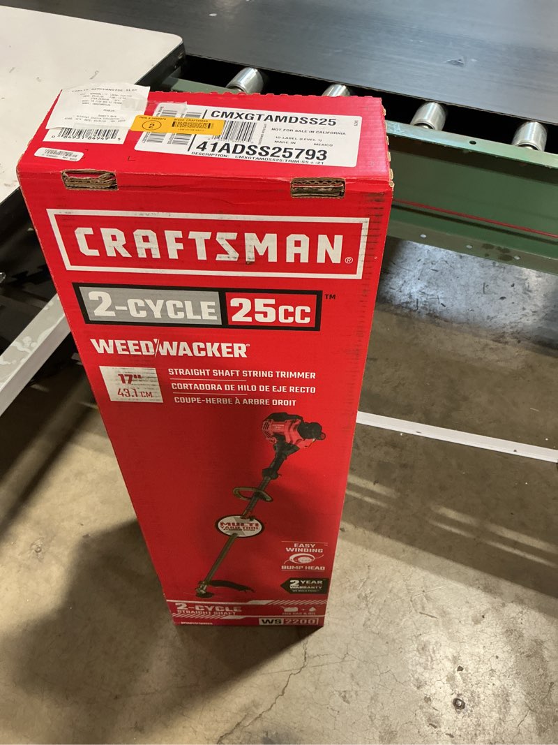 Condition photo showing As Is for craftsman ws2200 25-cc 2-cycle 17-in straight shaft attachment capable gas string trimmer