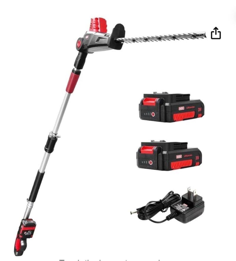 mzk 20v max 23inch cordless pole hedge trimmer – long reach telescopic hedge cutter, multi-angle cordless hedge trimmer with 2.4-metre extension pole (2 batteries & charger included)