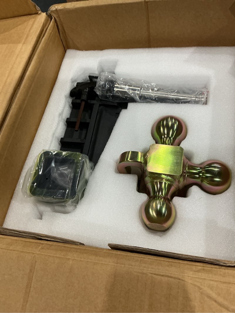 Condition photo showing Good Condition for locame adjustable trailer hitch with hook, tri-ball (1-7/8", 2", 2-5/16") drop hitch, fits 2 inch receiver, 6" drop down hitch, 17000 lbs heavy duty truck, solid ball mount, gold, lc0084 2" 6drop-tri ball w/ hook