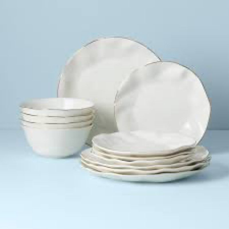 lenox dinnerware set, blue bay 12-piece set, service for 4, white porcelain, plates and bowls sets, 
