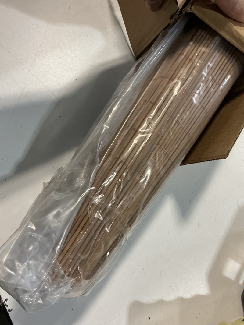 Condition photo showing Good Condition for lazblinds cordless bamboo roman shades, light filtering window treatment, roll up bamboo blinds for windows, 26'' w x 60'' h light filtering - carbonized 26'' w x 60'' h
