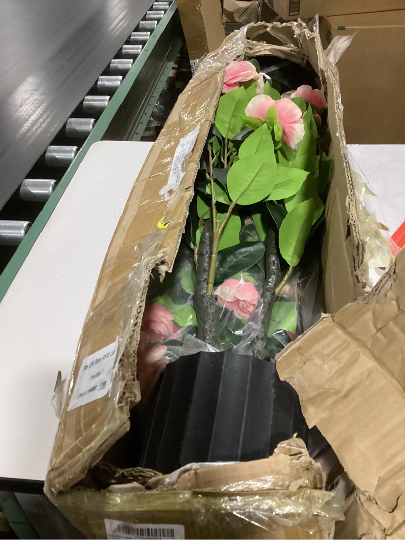 Condition photo showing Good Condition for romantic season 2pack artificial camellia tree 3ft, pink faux camellia plant fake potted camellia flower tree plastic camellia tree for modern home office living room floor décor indoor pink 3ft