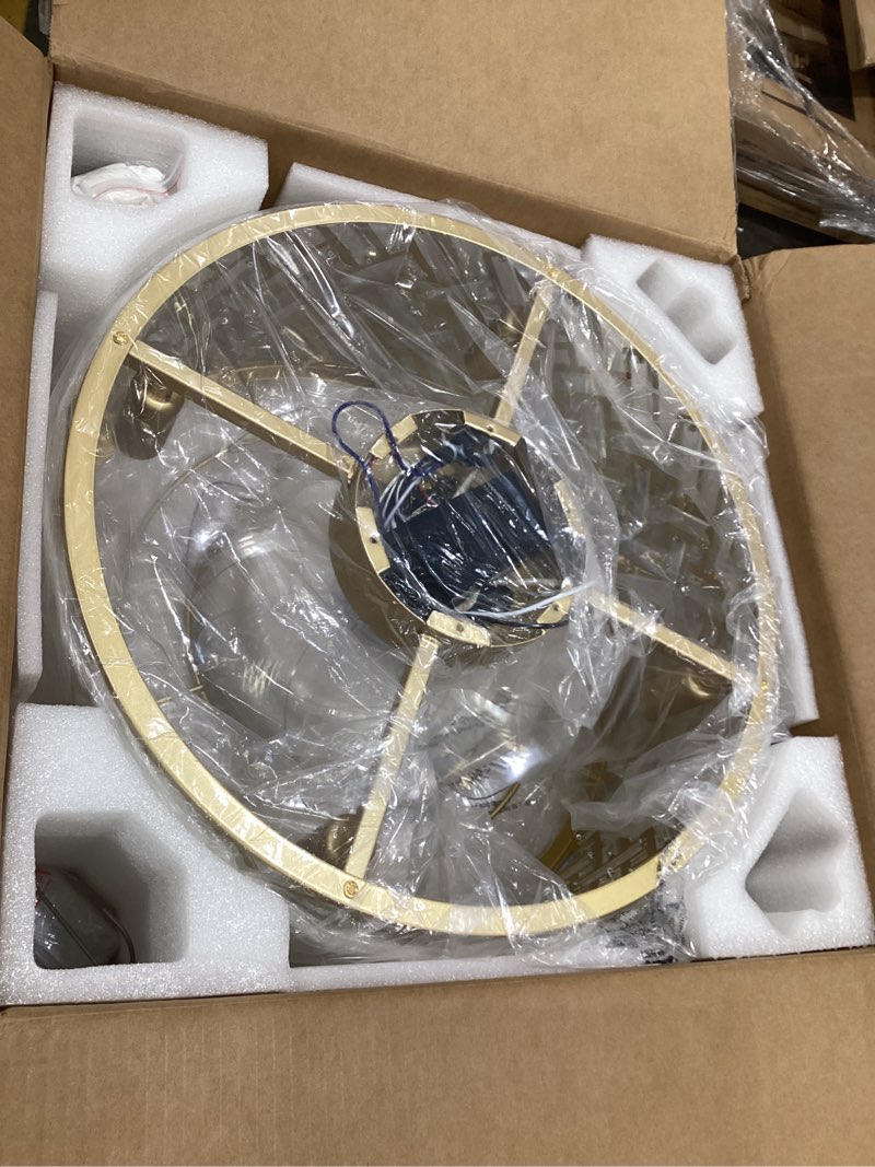 Condition photo showing New/Like New for 18 Inch Caged Ceiling Fans with Lights, Low Profile Crystal Fandelier Ceiling Fan with Lights and Remote & App Control for Low Ceilings Flush Mount Installation Indoor, Bulb Included Gold