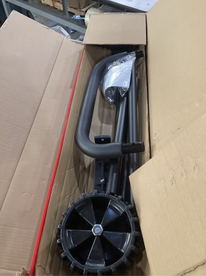 Condition photo showing New/Like New for 38 Inch Snow Shovel for Driveway, Brewin SnowPro Bi-Direction Heavy Duty Snow Pusher with Wheels and Angled Blade for Efficient Snow Removal, Back Saver Snow Plow for Doorway Sidewalk