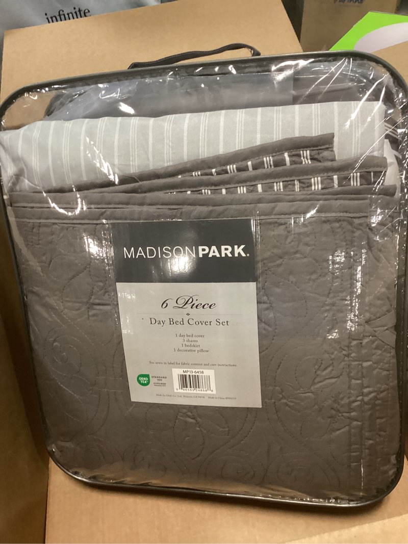 Condition photo showing Good Condition for Madison Park Cotton Daybed Cover Set-Double Sided Quilting Classic Cottage Design All Season Bedding with Bedskirt, Matching Shams, Decorative Pillow, 75"x39", Quebec Dark Grey 6 Piece
