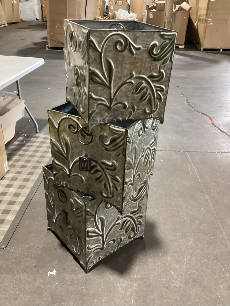 Metal square planters silver with green small,medium, large planter metal