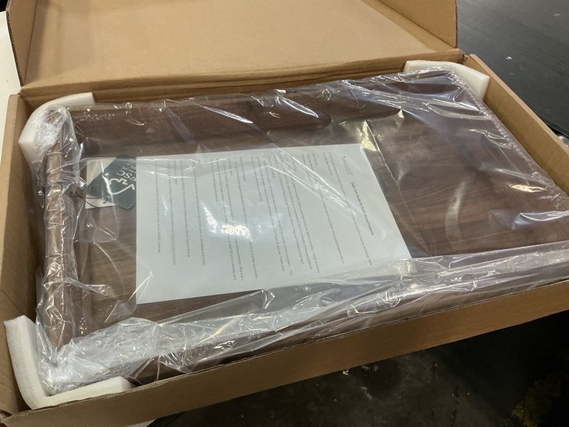 Condition photo showing Good Condition for 22 x 14 inches large rectangle curved black walnut wood ottoman tray with handles, serve tea, coffee, classic wooden decorative serving tray curved walnut