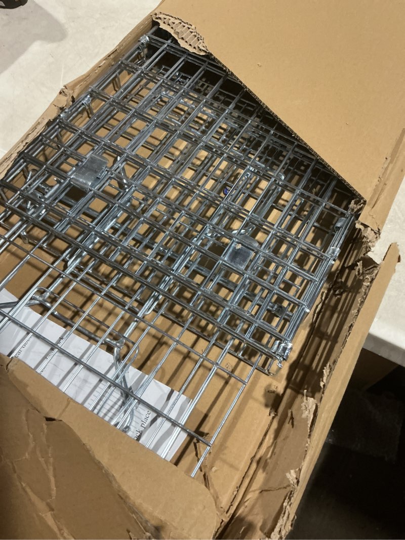 Condition photo showing As Is for 32" Large Collapsible Humane Live Animal Cage Trap No-Kill Trapping Kit for Humane Catch Release Rabbits, Stray Cat, Squirrel, Raccoon, Skunk, Mole, Other Fit Sized Animals, Heavy Duty, 2-Doors 32 inches (silver)