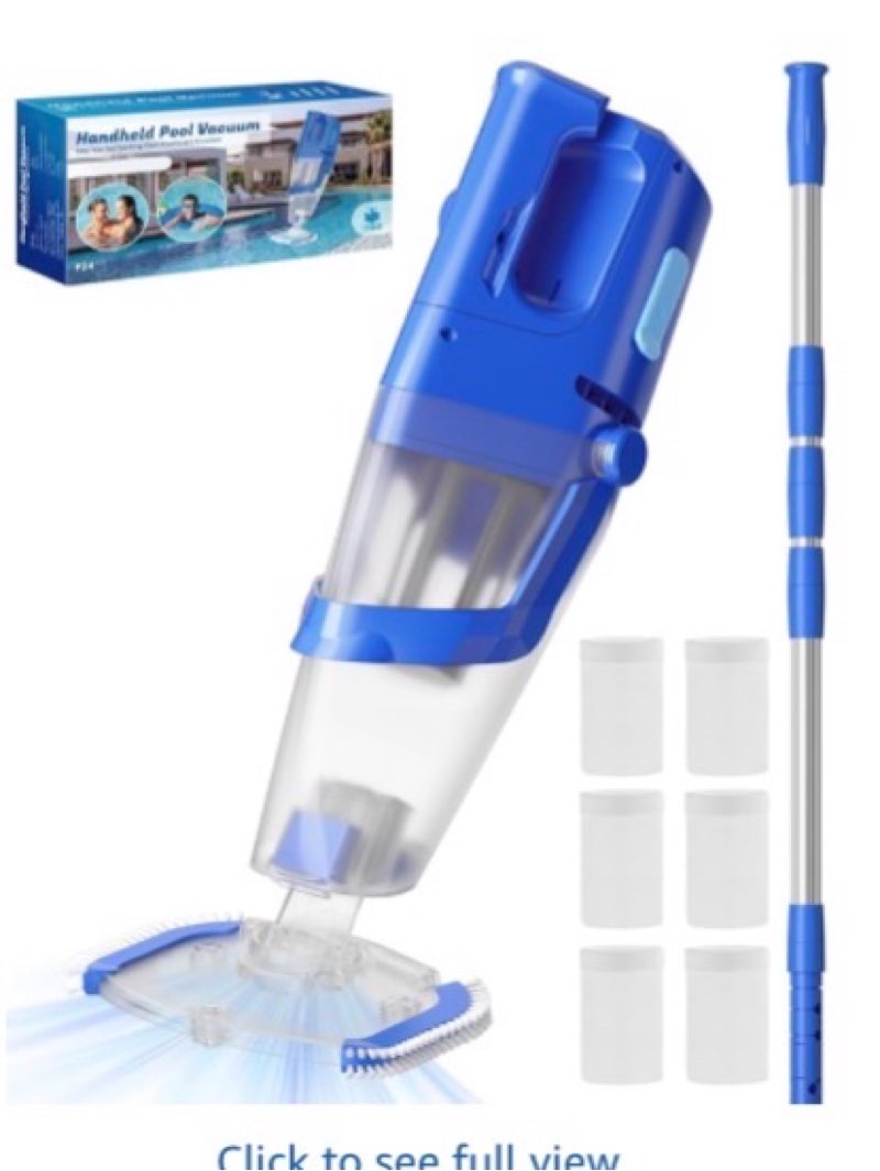 Cordless Handheld Pool Vacuum Cleaner with Telescopic Pole,24 GPM Powerful Suction, Longer 1H Runtime, Portable Pool Vacuums for Above Ground/Inground Pools, Hot Tubs, Spas