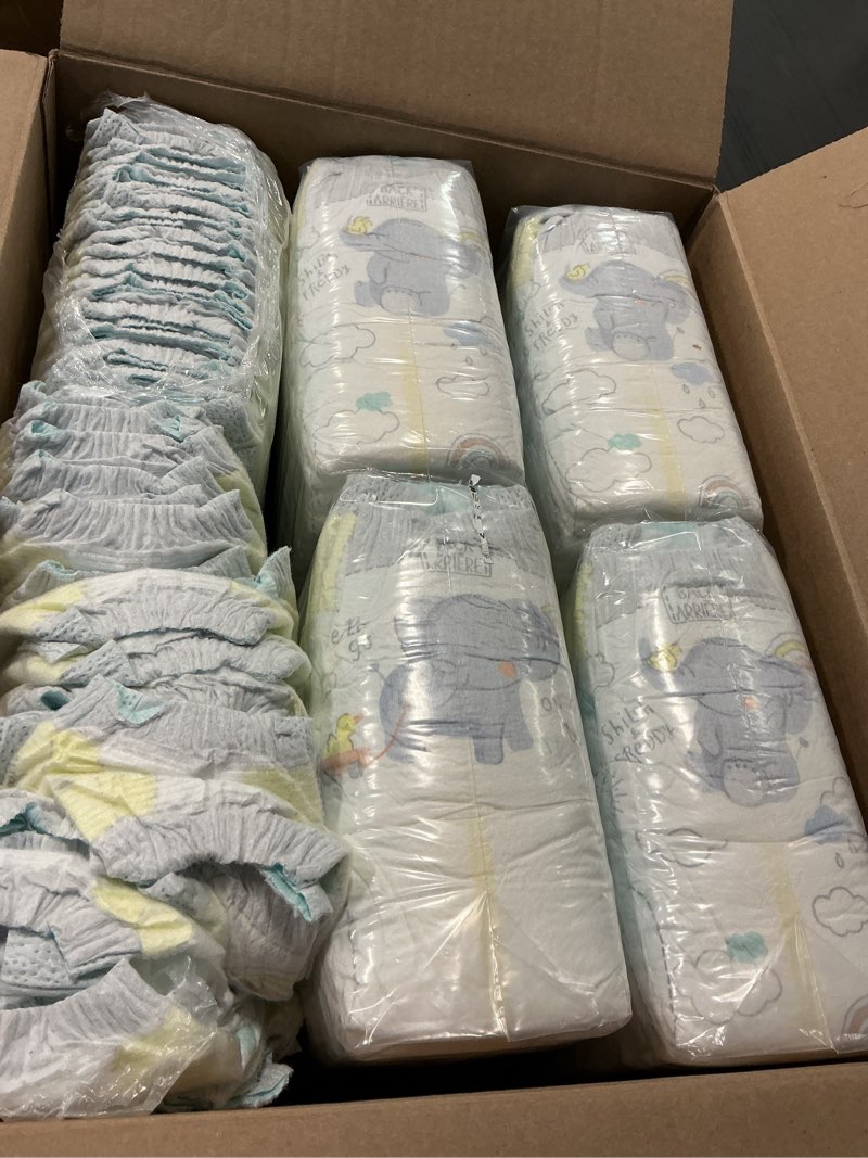 Condition photo showing As Is for pampers swaddlers diapers, size 4 (15-34 lbs), 150 count, absorbent, keeps baby dry and comfortable, skin safe disposable baby diaper (packaging may vary) size 4 150