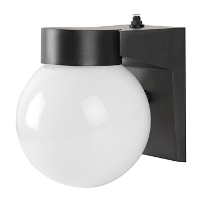 Sunset Lighting F9939-31 White Acrylic Globe  7.5 in.  Uses 9 Watt LED Integrated Panel  LED Exterior Wall Sconce with Photo Cell  Black
