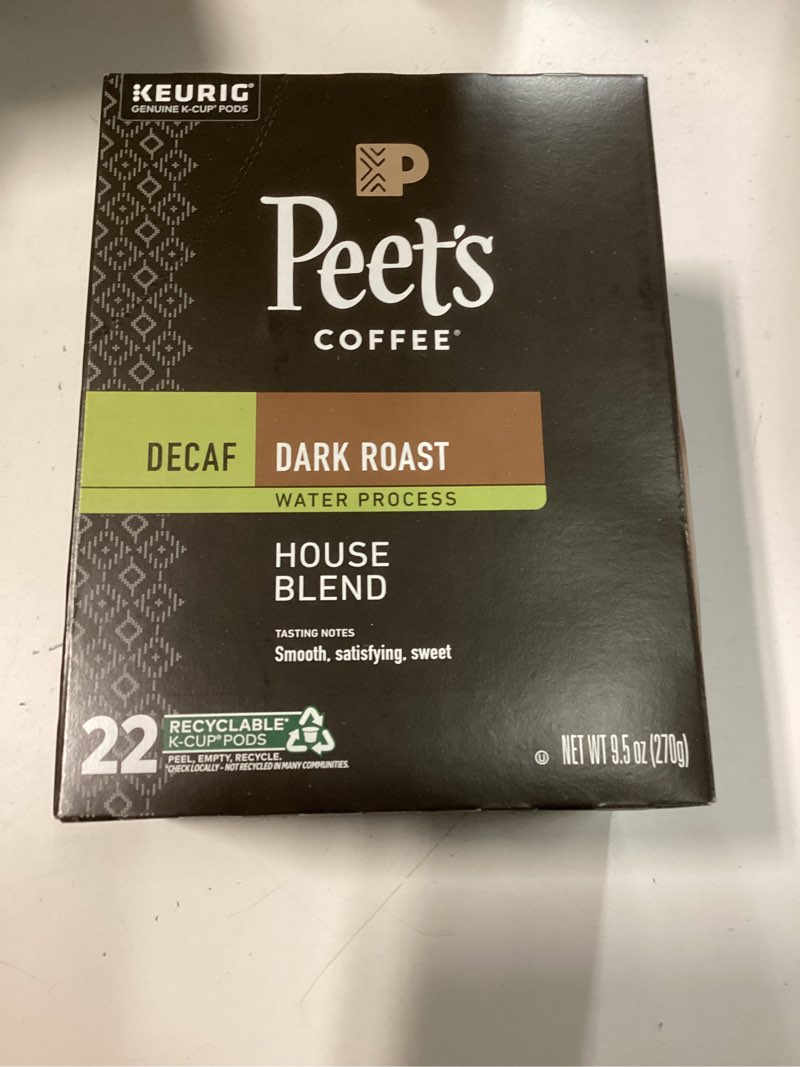 Condition photo showing Good Condition for (Best By Dec/08/2025) Peet s Coffee Decaf House Blend Premium Dark Roast Single Serve Coffee Pods  22 Count