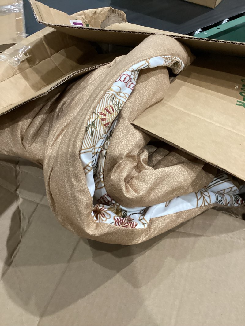 Condition photo showing As Is for nanko paisley comforter set king size 3 pcs, tan taupe classy boho damask printed pattern soft microfiber alternative duvet, farmhouse lightweight bedding sets bed in a bag for women men, 104 x90 inch king tan paisley comforter set