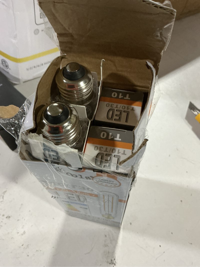 Condition photo showing As Is for t10 led bulb,dimmable 6w led tubular bulbs, soft white 3000k, 60 watt incandescent bulb equivalent,clear glass,e26 base lamp bulb,for cabinet display cabinet etc,4 pack. (7.3 in -soft white(3000k)) 7.3inch-4pcs