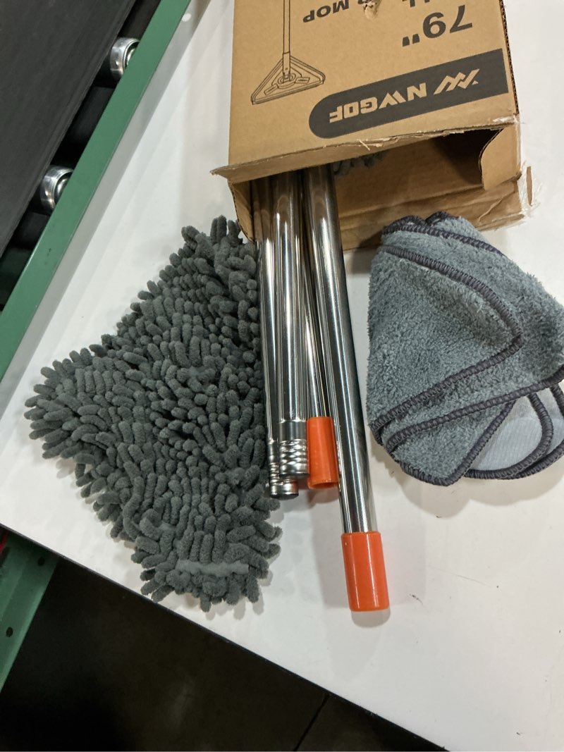 Condition photo showing Good Condition for wall cleaner mop with 79 inches long handle, 360° wall washer cleaner tool for walls/ceiling fans/dust/baseboard/floors clean, ceiling cleaner tool duster with squeegee 6 replacement pads