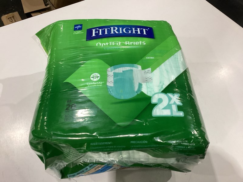 Condition photo showing Good Condition for fitright optifit extra adult briefs, incontinence diapers with tabs, moderate absorbency, 2xl, 60 to 70\", 20 count one pack 80 count xx-large