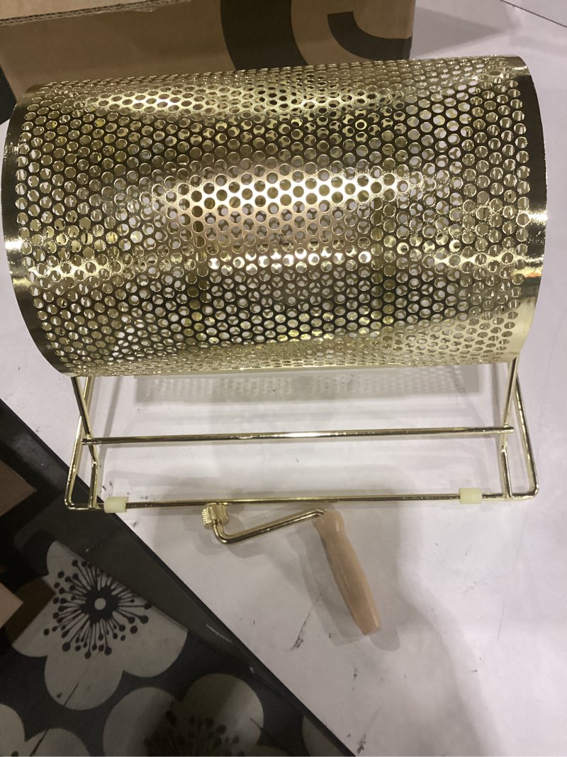Condition photo showing Good Condition for vivohome 11 inch x 8 inch brass plated raffle drum lottery spinning drawing with wooden turning handle holds 2500 tickets small 11 inch x 8 inch