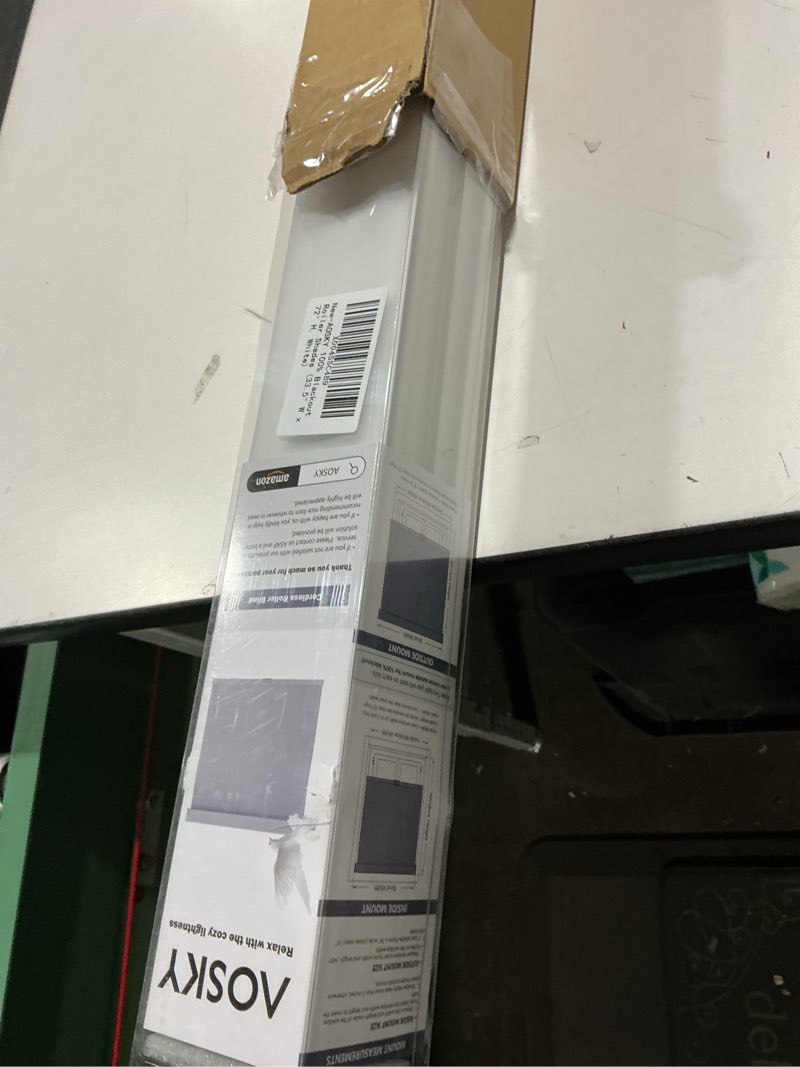 Condition photo showing Good Condition for AOSKY Blackout Roller Shades Cordless Blinds for Windows, Free-Stop Shades with Valance, Thermal Insulated Fabric, UV Protection, Natural Woven Blinds for Home and Office (33.5" W x 72" H, White) White 33.5"W x 72"H