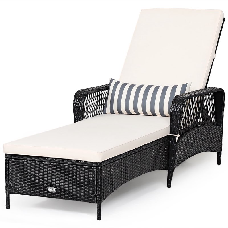 Costway Pe Rattan Chaise Lounge Chair Armrest Recliner Adjustable Pillow