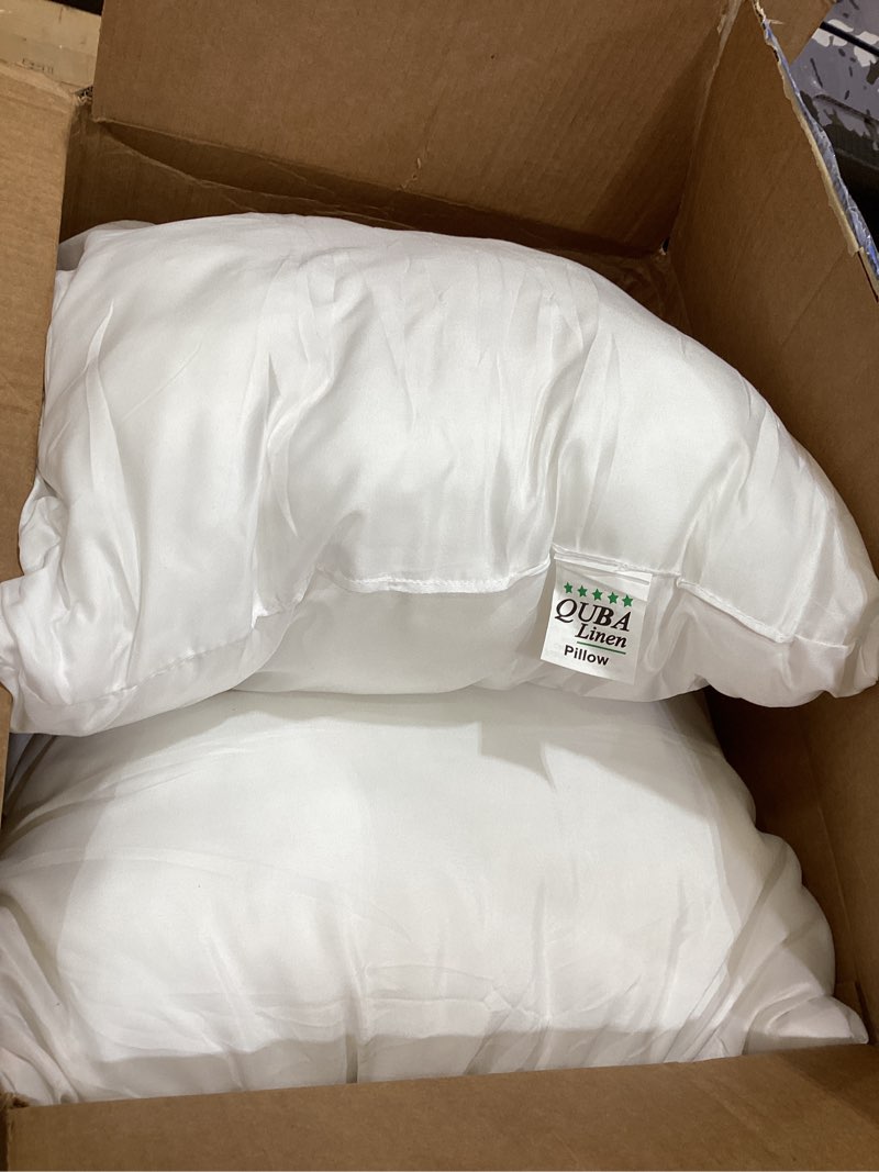 Condition photo showing Good Condition for quba linen 18 x 18 throw pillow insert - pack of 2 white, down alternative pillow inserts for decorative pillow covers, throw pillows for bed, couch pillows for living room (pack of 2) 18x18 inch (pack of 2)