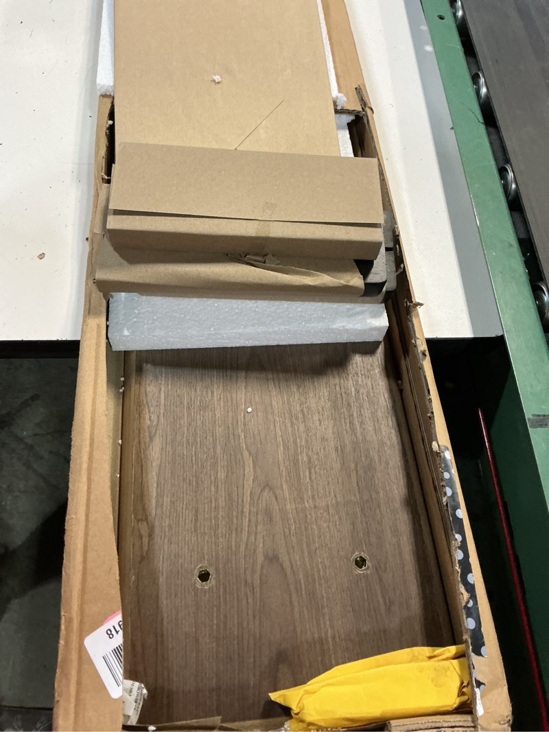 Condition photo showing Good Condition for kivy dual monitor riser with integrated metal shelf - wooden desk shelf for top of desk - wood monitor stand for desk 2 monitors / tv - dual monitor stand riser for desk - large walnut monitor stand walnut wood