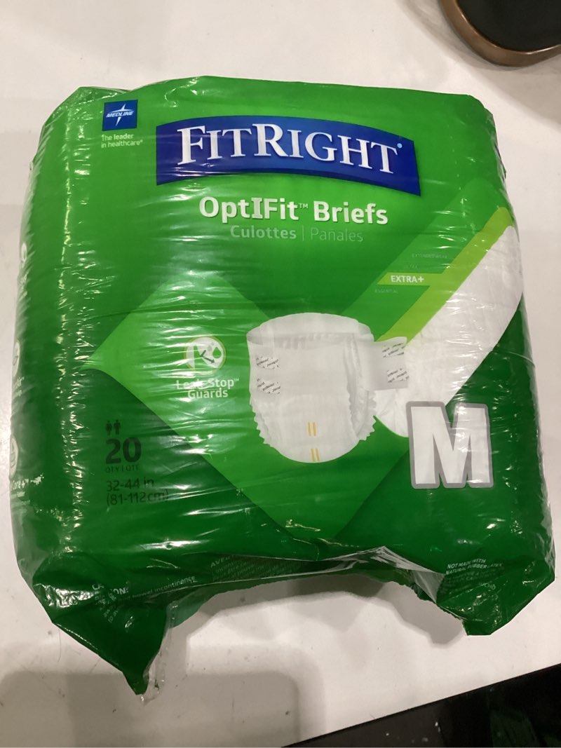 Condition photo showing Good Condition for fitright extra+ adult diapers, disposable incontinence briefs, leak-proof diaper, absorbent briefs for men and women, maximum protection, medium, 32 – 44 in, 20 briefs per bag 20 count medium