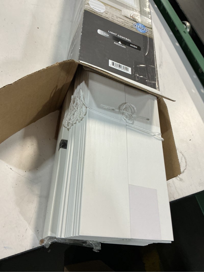 Condition photo showing As Is for better homes & gardens 2  cordless faux wood horizontal blinds  white  34x64