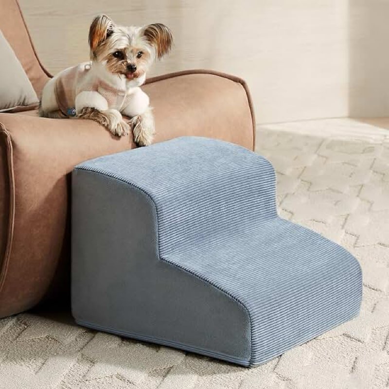 (similar to stock photo) dog stairs for small dogs, 2-steps dog ramp for couch, pet stairs with highly supportive foam and non-slip bottom, pet steps for cat & doggie