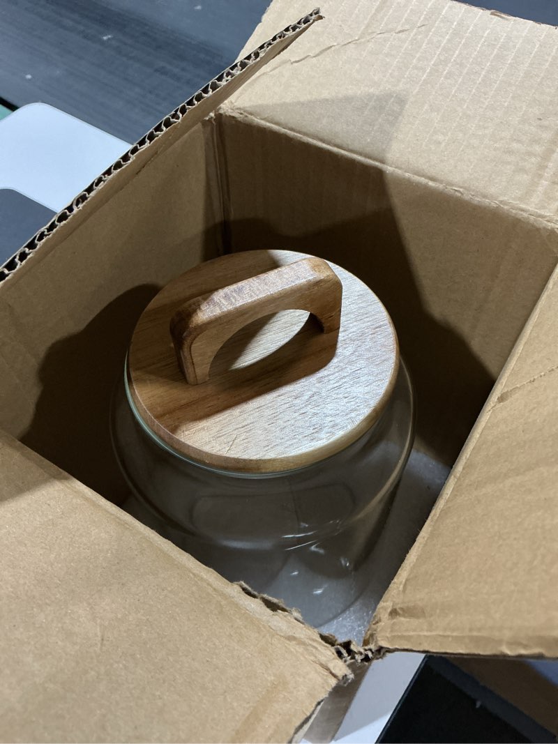 Condition photo showing Good Condition for Sweejar Large Glass Candy Jar with Wooden Lid, 1 Gallon Glass Canister with Airtight Lid for Sugar/Flour Storage - 1 Pack 1 gallon with handle lid?1 pack?