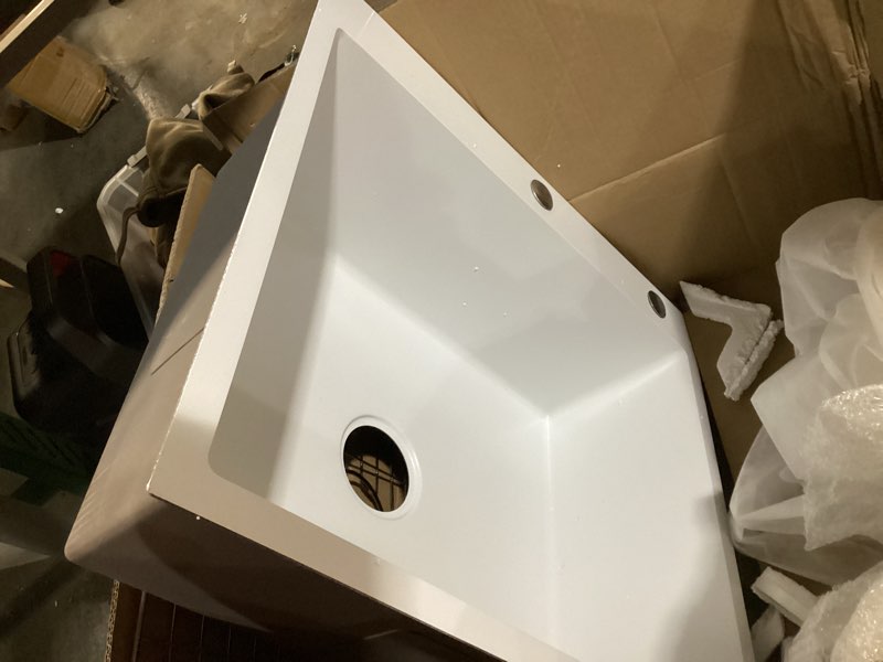 Condition photo showing As Is for White Stainless Steel Kitchen Sink - 25x22 Inch Single Bowl Topmount With Sink Grid and Drain Assembly - Clean & Bright Bar Sink to Enhance Aesthetic Appeal of Modern Kitchen 25x22In White