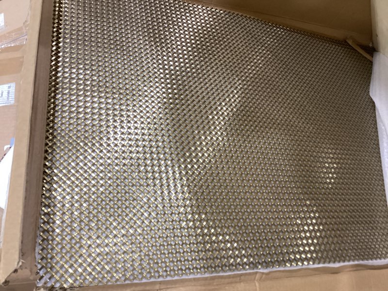 Condition photo showing As Is for carligo stainless steel golden decorative mesh sheet 23.6"x35.8"/60x91cm-5x5mm openings, titanium plated large panel for cabinet doors, room divider, furniture grille, vent cover, diy (2-pack) golden 23.6"x35.8" 2