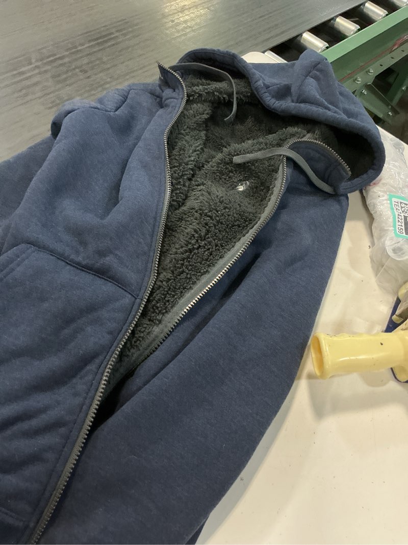 Condition photo showing As Is for free country the everybody sherpa adult unisex navy heather fleece hooded work jacket ( l )