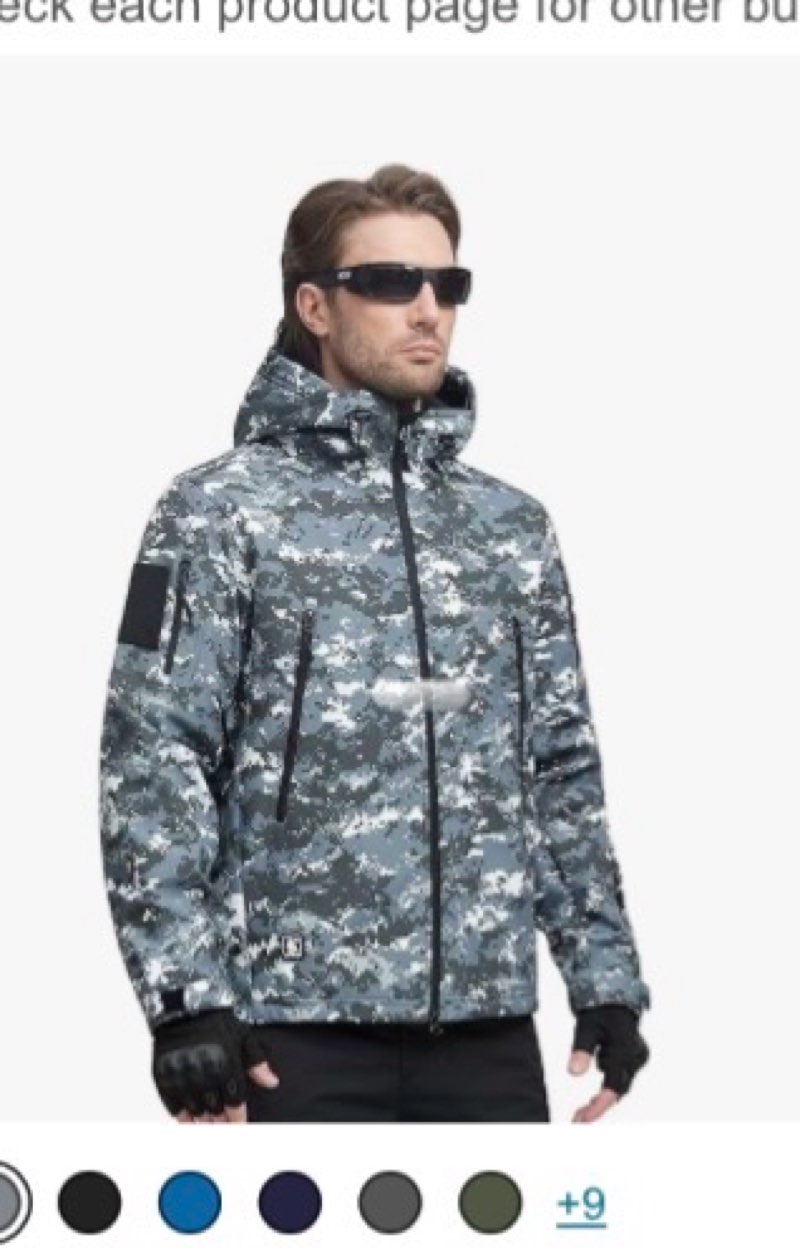 FREE SOLDIER Men's Outdoor Waterproof Soft Shell Hooded Military Tactical Rain Jacket (Digital Camo, ( Size L)