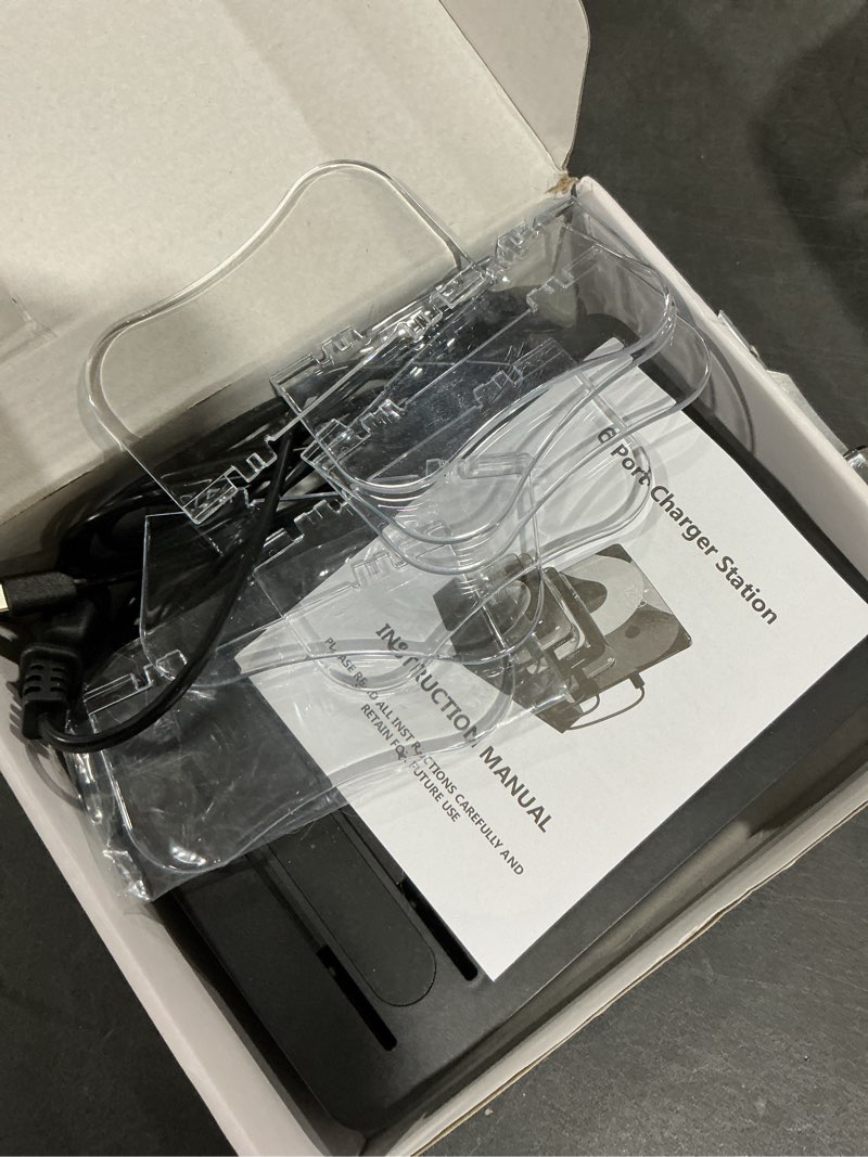 Condition photo showing Good Condition for Charging Station for Multiple Devices 68W 6 Port Phone Charger Dock with 6 Cables, 20W Black Fast Charging Station Compatible with Apple Cellphone iPad iPhone Tablet(Black) Matte Black