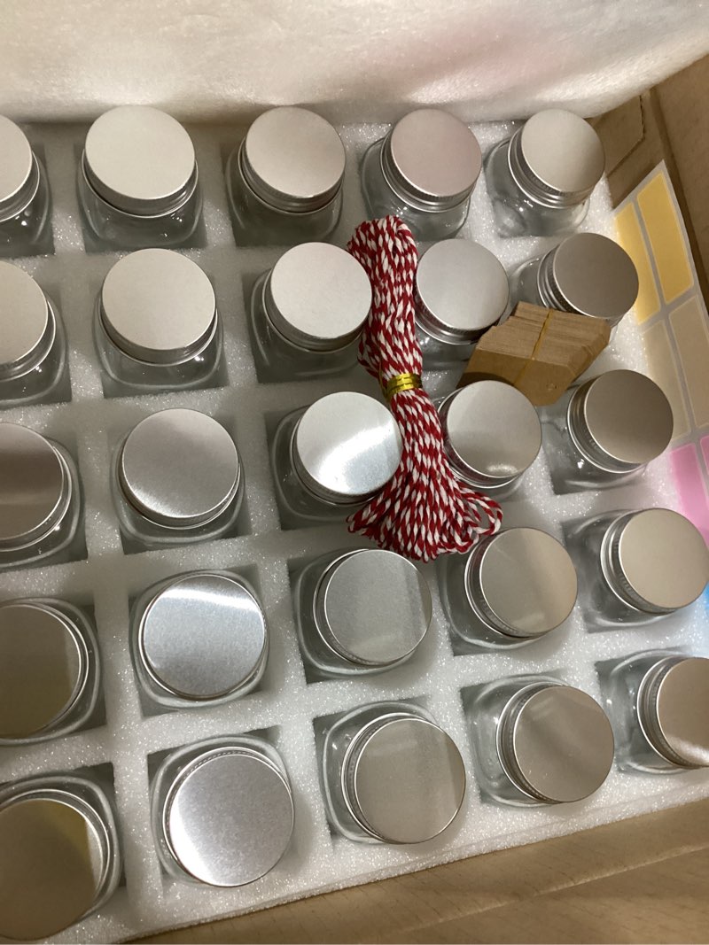 Condition photo showing Good Condition for carblin 25 pack 2 oz mason jars with silver lids, mini glass jar for ginger shots, small juice shot bottles with caps, container for beverage storage candle gifts honey jam spices party favors mini 25