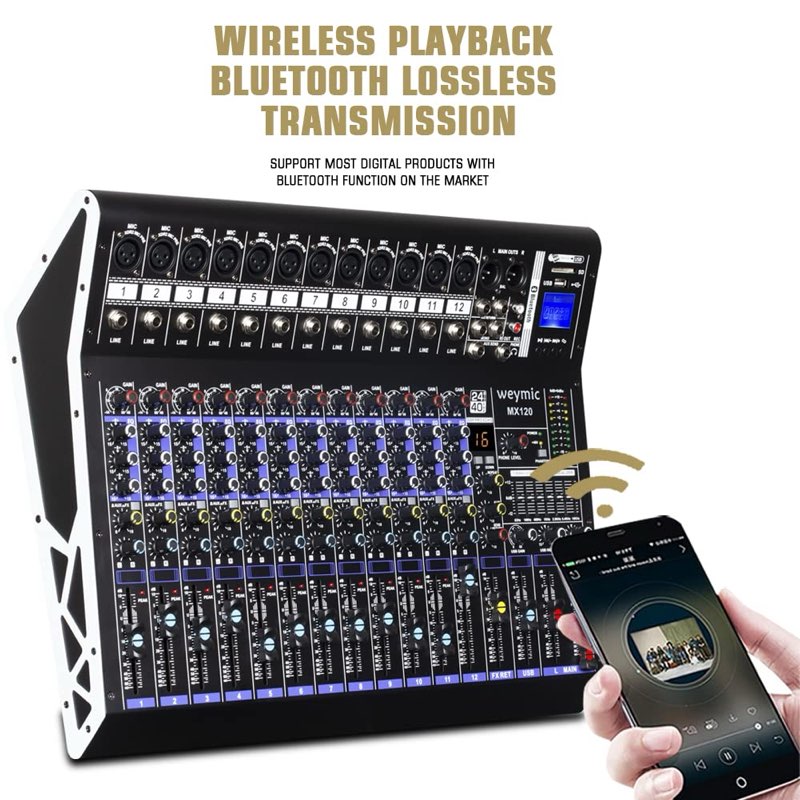 Weymic MX-80 Professional Mixer (8-Channel) for Recording DJ Stage Karaoke /W Graphic Equalizer and DSP Effector w/USB Drive for Recording Input, XLR Microphone Jack, 48V Power, RCA Output