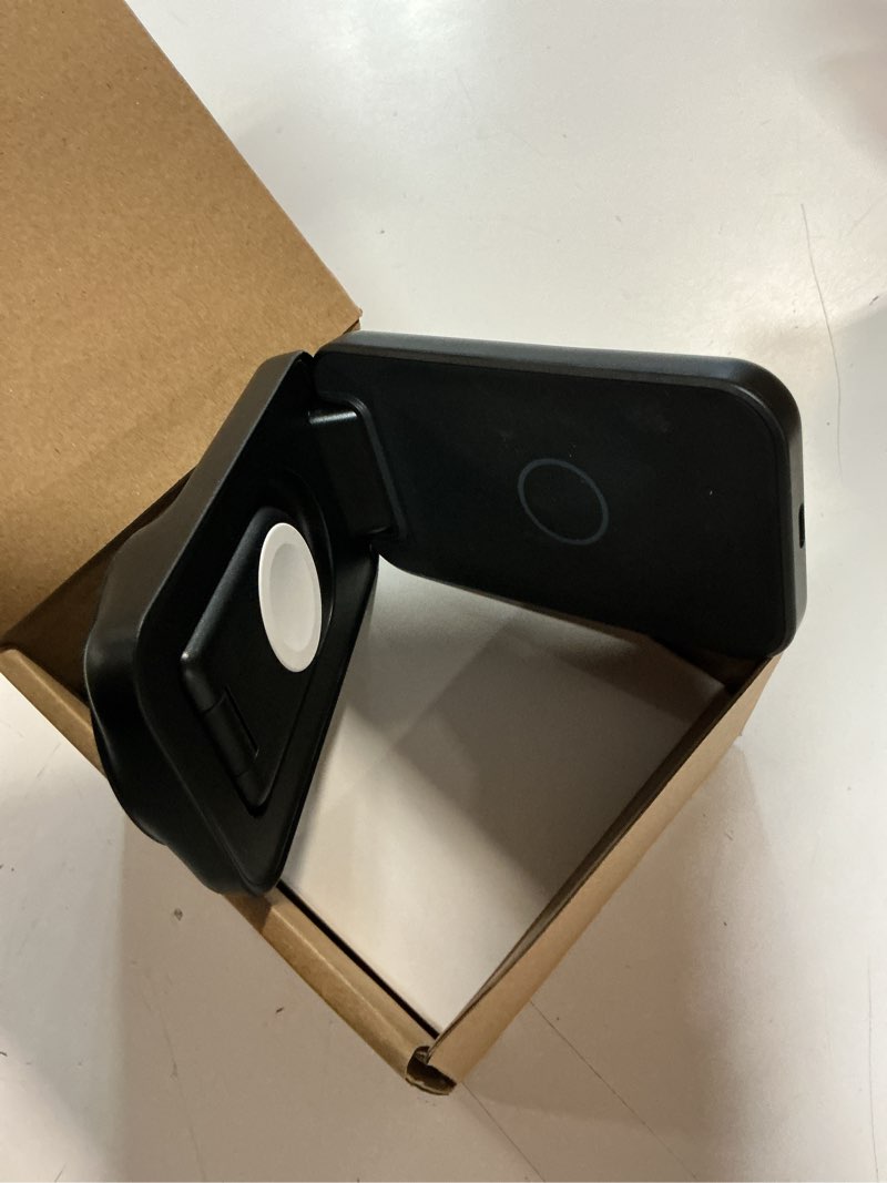 Condition photo showing Good Condition for belkin qi2.2 25w magnetic wireless charging station, 3-in-1 foldable stand | magsafe compatible, charging dock, iphone 17/16/15, apple watch, airpods, pixel 10, foldable, 45w adapter black