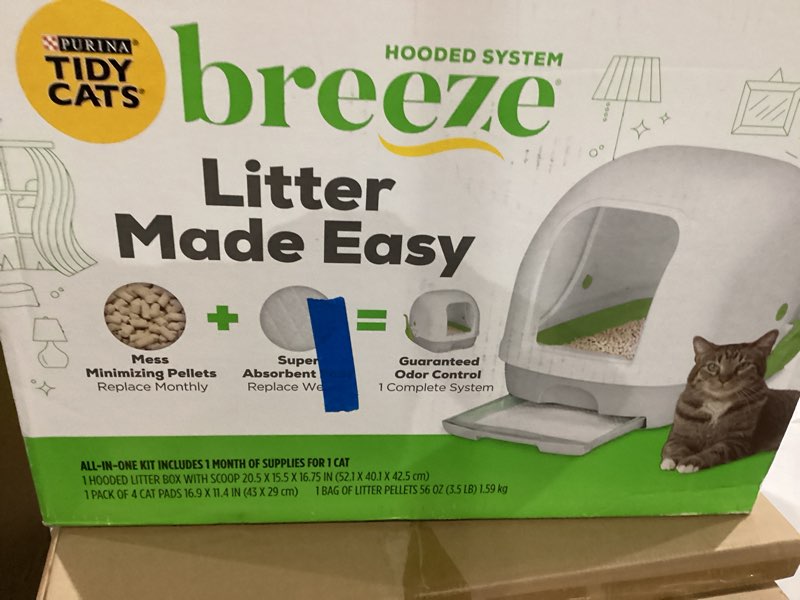 Condition photo showing New/Like New for purina tidy cats breeze covered cat litter box system kit with pellet cat litter, hooded litter box, and litter box pads 10.37 pound (pack of 1) white