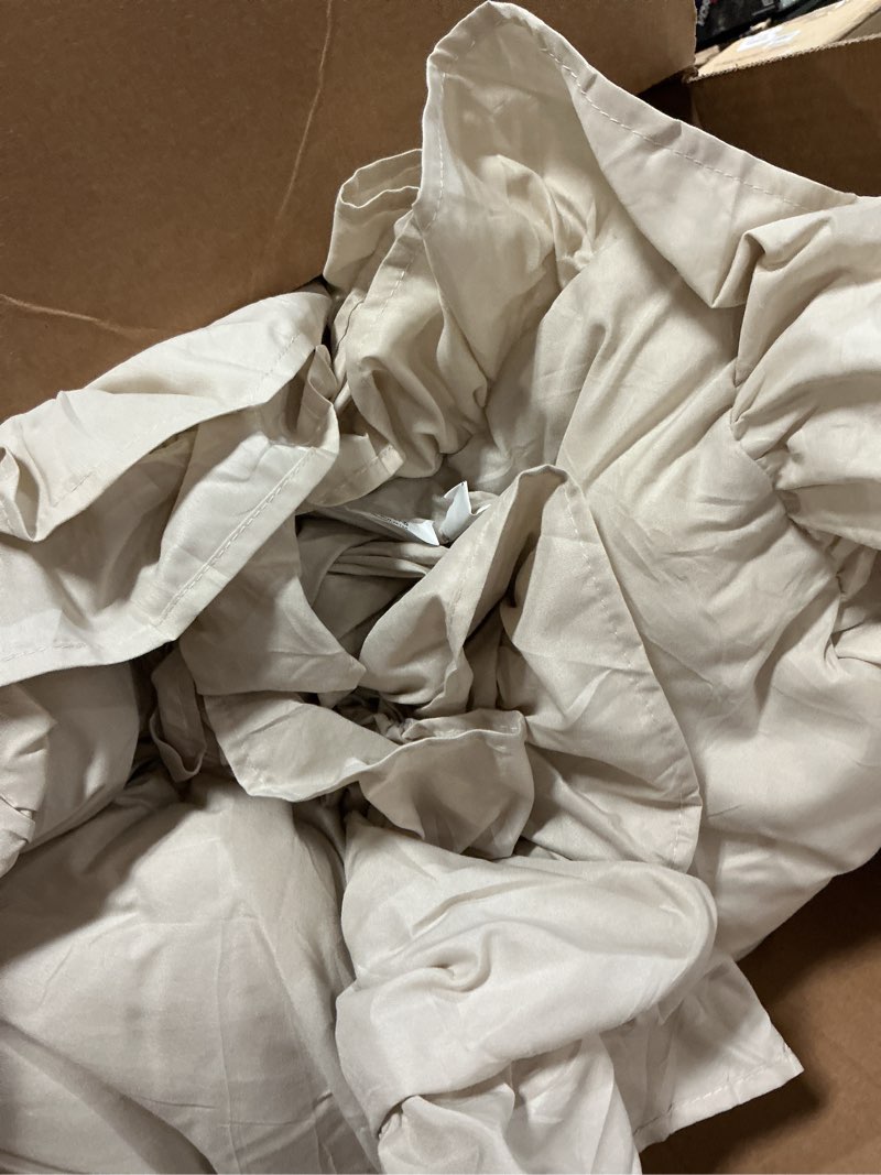 Condition photo showing As Is for litanika comforter full size set beige, 3 pieces ruffle lightweight bedding comforter set, fluffy bed set (79x90in comforter, 2 pillowcases) 01 - beige full (79"x90")