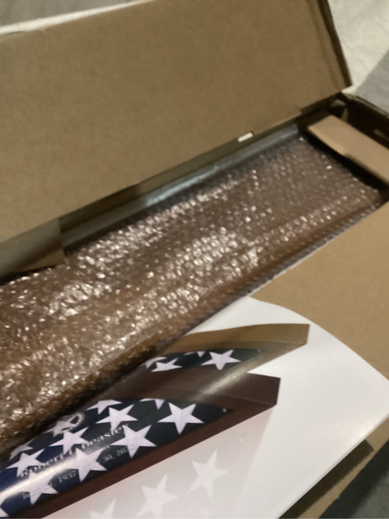 Condition photo showing New/Like New for bey-berk custom personalized solid wood triangle glass front flag display case, holds 5' x 9.5' folded funeral flag or burial flag(mahogany)