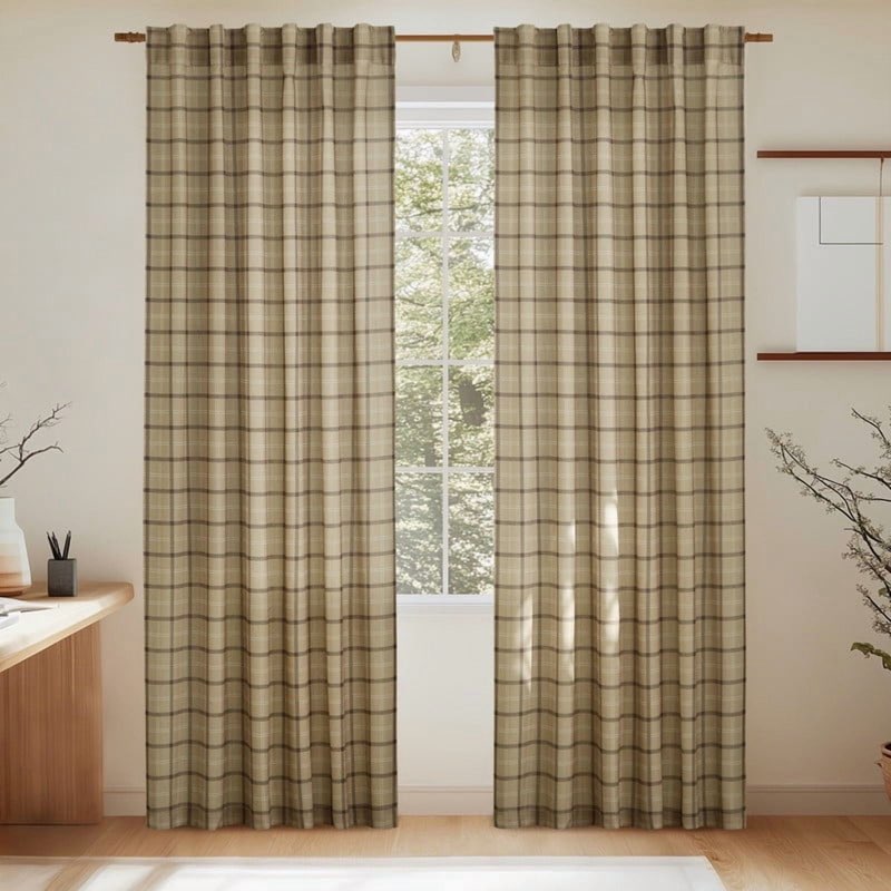 NICETOWN Burlap Farmhouse Buffalo Plaid Curtains 2 Panels 84 Inch Long Plaid 100% Blackout Buffalo C