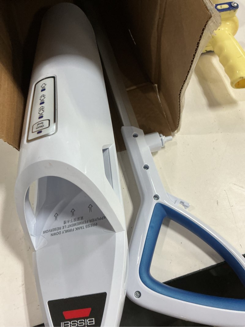 Condition photo showing As Is for bissell power fresh steam mop with natural sanitization, floor steamer, tile cleaner, and hard wood floor cleaner with flip-down easy scrubber, 1940a powerfresh steam mop