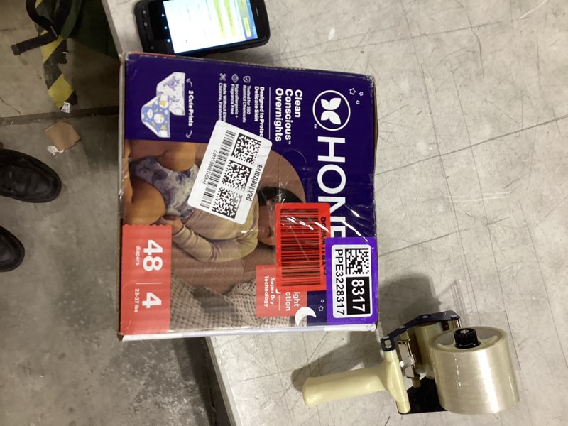 Condition photo showing New/Like New for The Honest Company Comfort Dry Disposable Overnight Diapers for Sensitive Skin, Hypoallergenic, Baby Cozy Cloud and Star Signs Design Club Box Size 4 (22–37 lbs) 48 Count Size 4 48