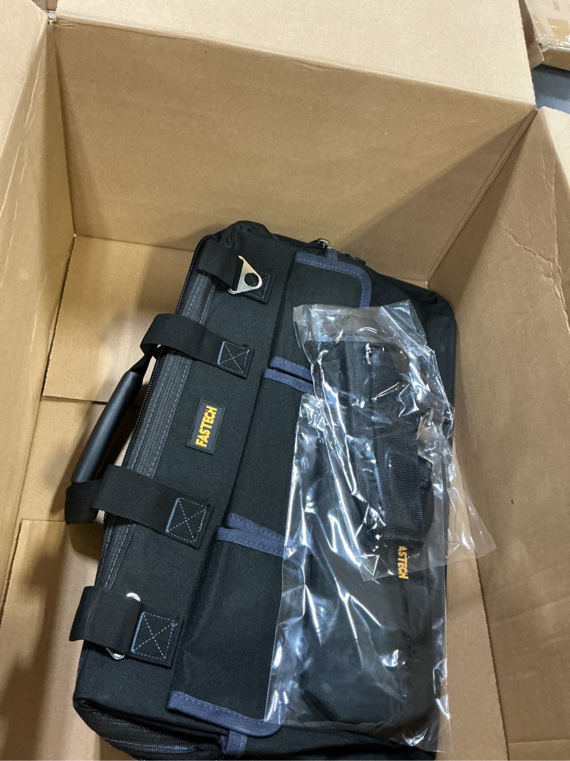 Condition photo showing Good Condition for FASTECH 22 Inch Tool Bag, Waterproof Wide Mouth Tool Kit, Heavy Duty Tool Bag Organizer With Shoulder Straps and Molded Base, Tool Storage Package For Screwdrivers, Pliers, Nut Drivers (DarkBlue22IN) DarkBlue 22IN