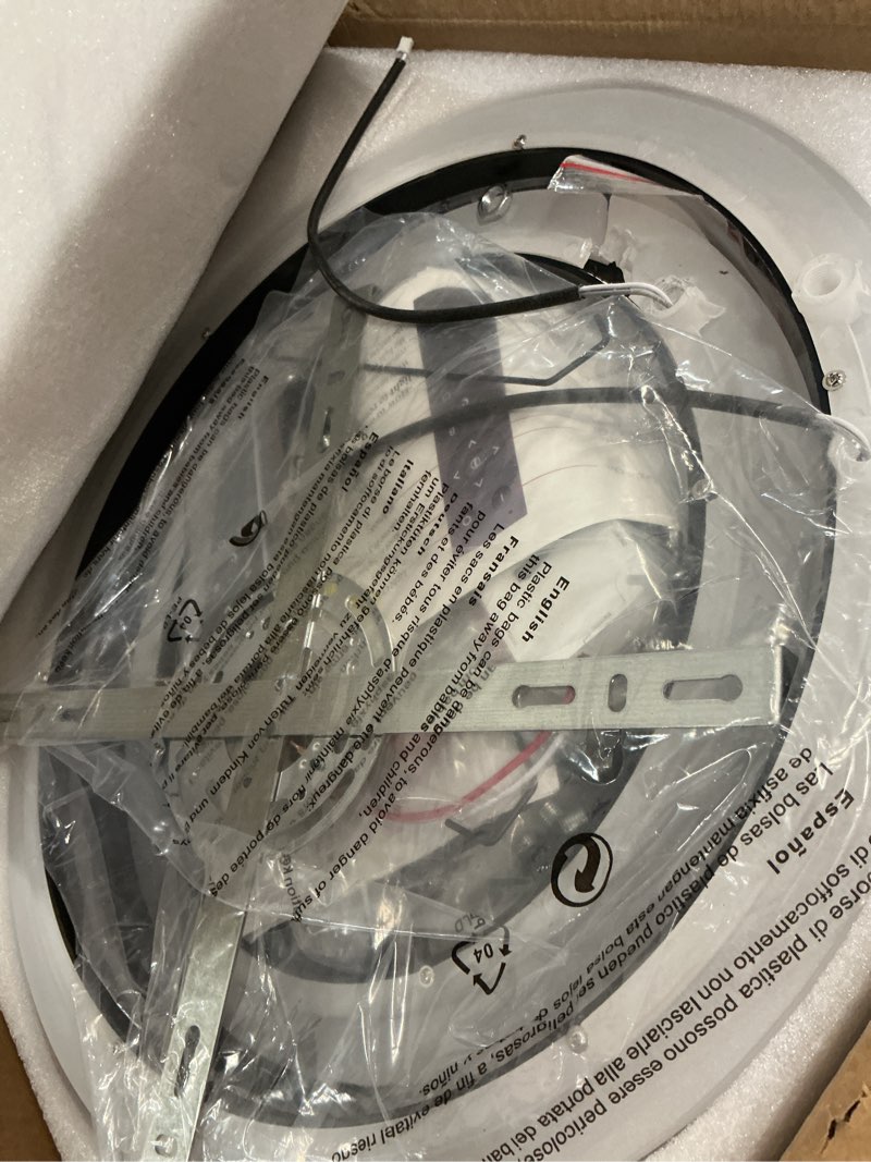 Condition photo showing Good Condition for shine luest modern ceiling light, 41.3'' dimmable led black flush mount ceiling lights with remote acrylic round ceiling lamp fixture for low ceiling bedroom living room dining room, 108w