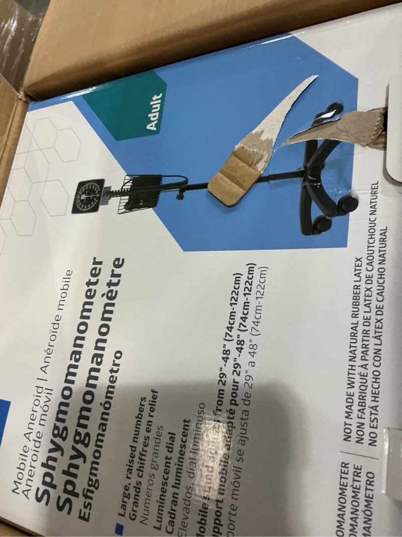 Condition photo showing Good Condition for medline mobile aneroid blood pressure monitor, stand included, precise, portable, and user-friendly bp cuff with clear gauge, adult size