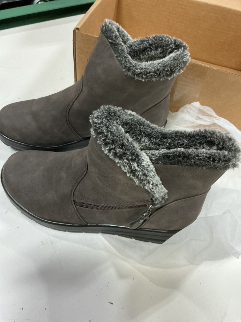 Condition photo showing Good Condition for mifater winter boots for women side zipper ankle snow boots anti-slip booties faux fur hiking grey boots