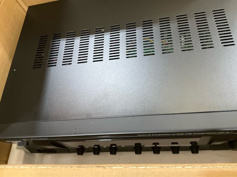 Condition photo showing As Is for Pyle Wireless Bluetooth Audio Power Amplifier - 300W 4 Channel Home Theater Stereo Receiver with USB, AM FM, 2 Mic IN with Echo, RCA, LED, Speaker Selector, For Studio, Home Use, Black - PT272AUBT Home Audio Amplifier System