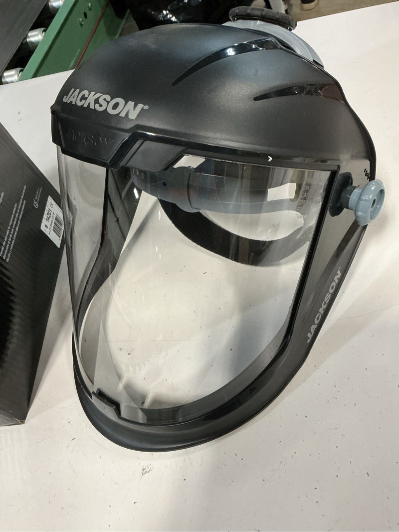 Condition photo showing Good Condition for sellstrom dp4 face shield - lightweight mask with high impact crown & ratchet headgear for work, grinding, plasma/flame cutting - ansi z87.1 - clear anti fog polycarbonate window - uv/ir flip up visor shade 5 infrared visor