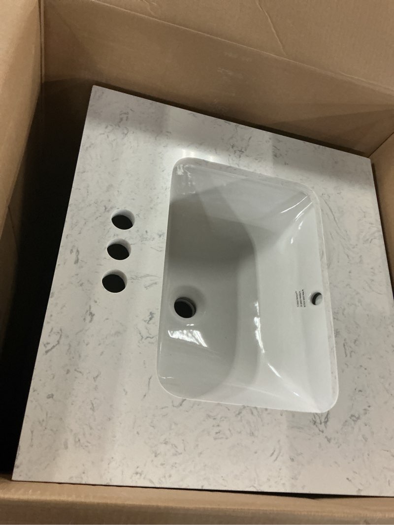 Condition photo showing As Is for allen + roth Crest Hill 30-in White Undermount Single Sink Bathroom Vanity with Engineered